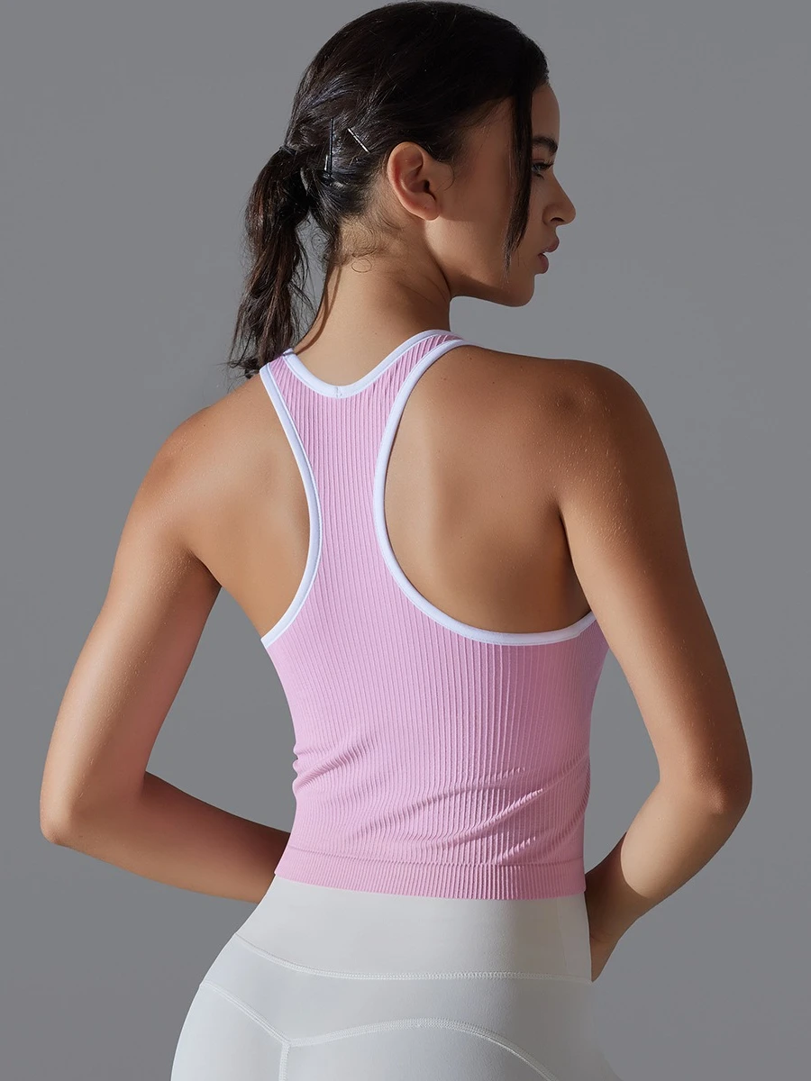 

Woman Clothing Ribbed Tank Tops Sportswear Casual Sexy Sleeveless Fitness Gym Corset Ladies Backless Slim Running Crop Top Pink