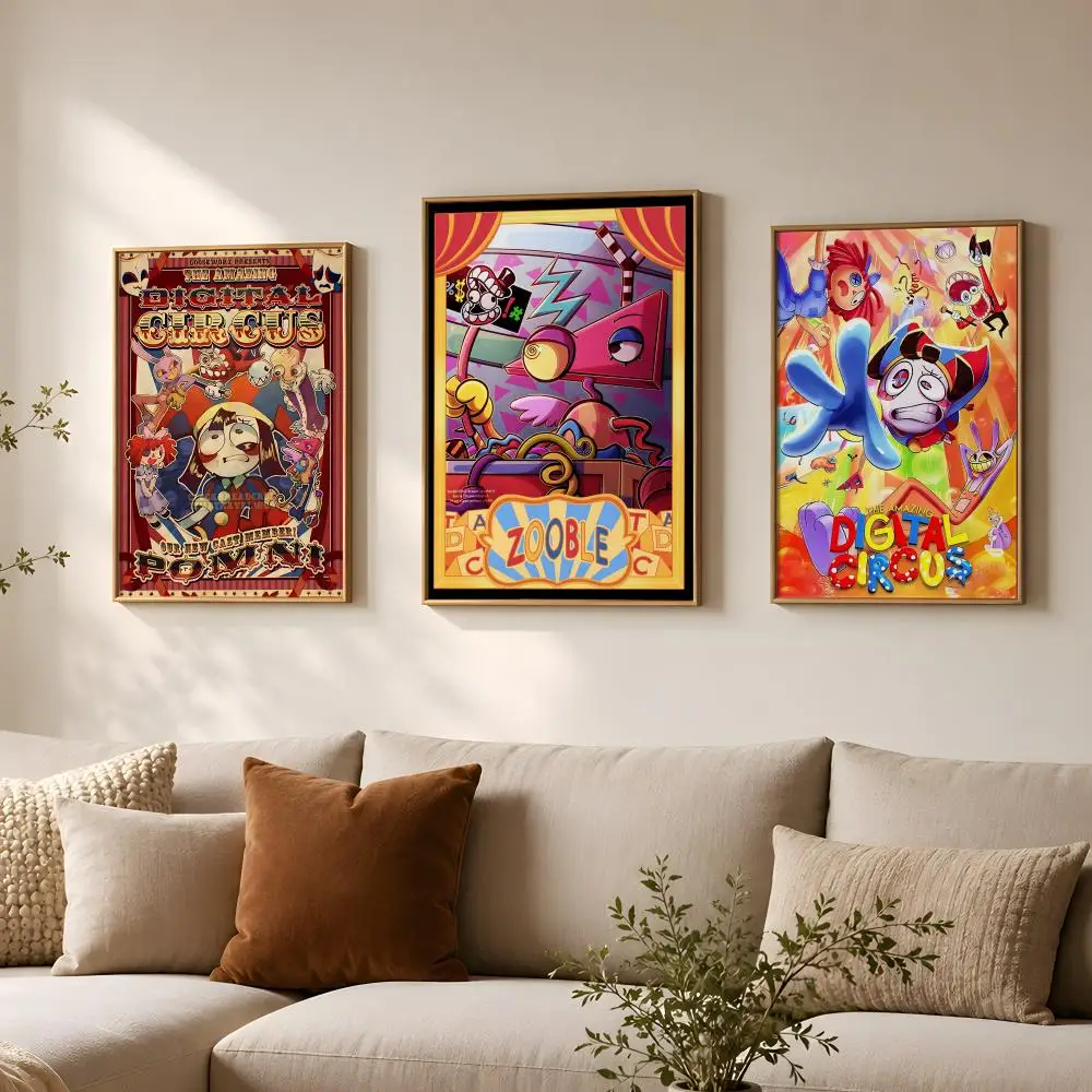 Comic Digital Circus Poster Vintage Self Adhesive PP Wall Art for Living Room Bar Bedroom Home Decor Gift