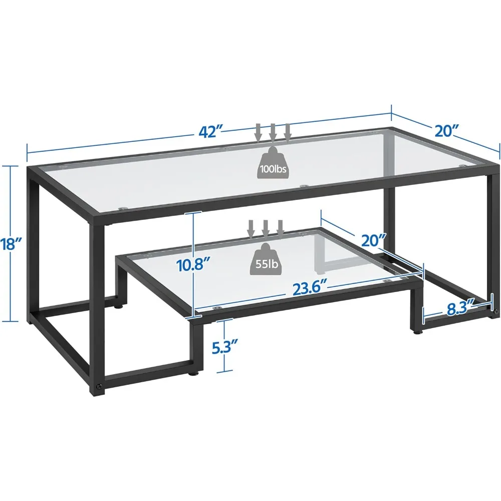 Modern Geometric Metal Frame Coffee Table with Tempered Glass Top, Simple Center Table for Contemporary Living Spaces
