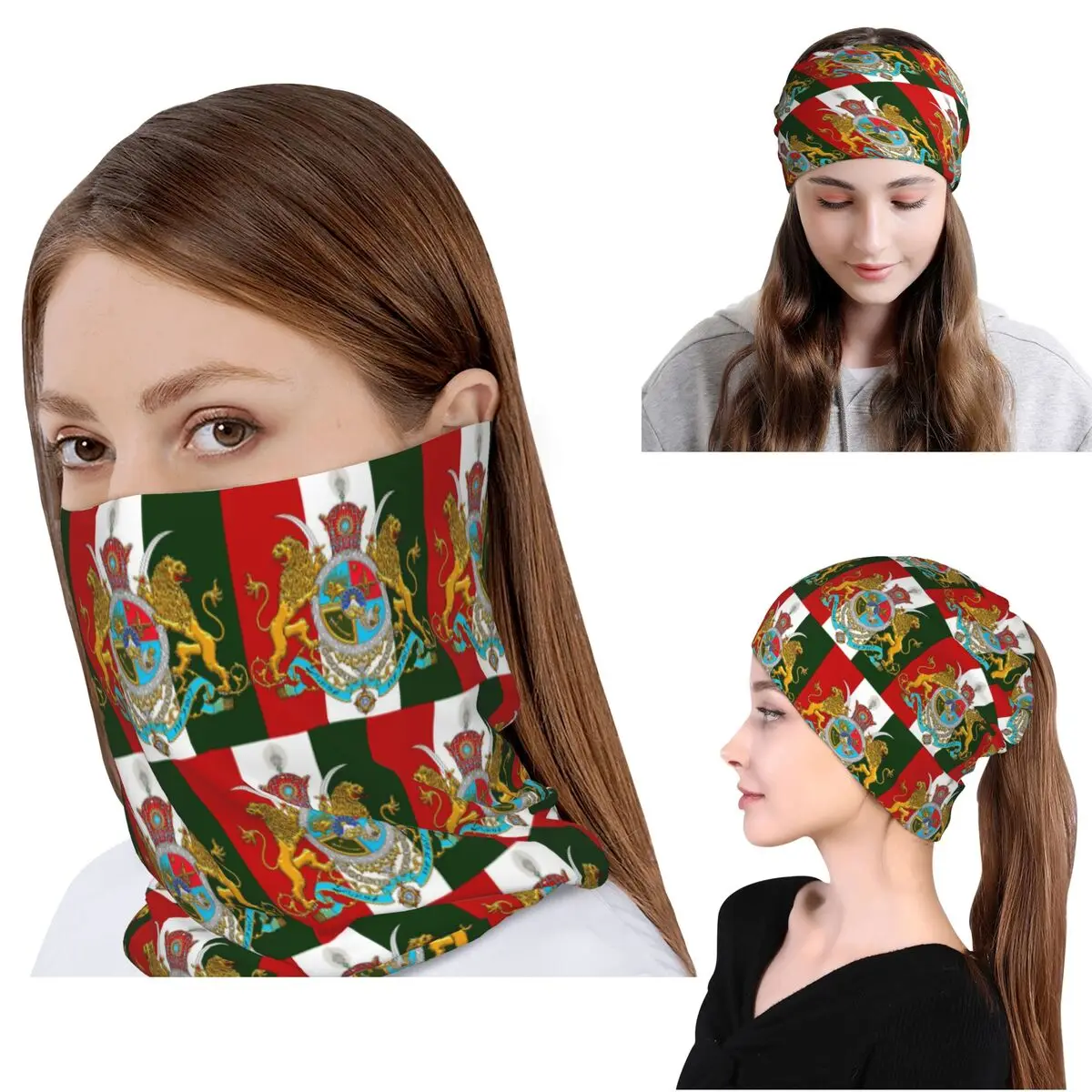 Imperial Coat Of Arms Of Iran Iranian Lion Bandana Neck Gaiter Mask Scarf Warm Headband Beanies Hat for Unisex Adult Windproof