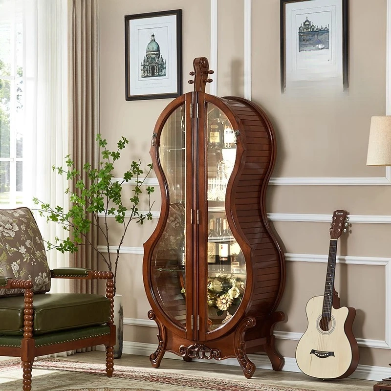

American cello wine cabinet display cabinet living room high-end retro art foreign wine cabinet European solid wood glass