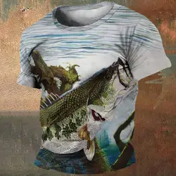 Retro Men's T-Shirt Fishing Print Short Sleeve T-Shirts For Men Fashion Sports T Shirt Mens Loose Oversized Men Clothing Tee Top