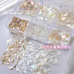 6 Grids Natural Shell Jewelry for Nail Art Box Flakes Thin Illusion Manicure Charms Abalone Slices Stones for Nails Rhinestones