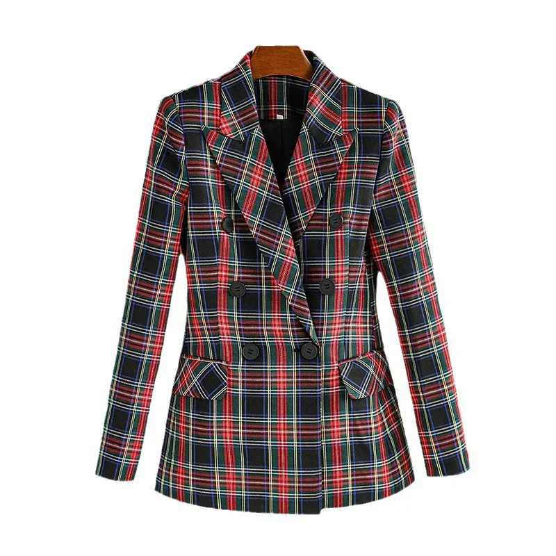 

Retro Plaid Blazer Autumn Winter Long-Sleeved British Style Slim-Fit Suit Woman new outerwear traf blazer feminino office wear