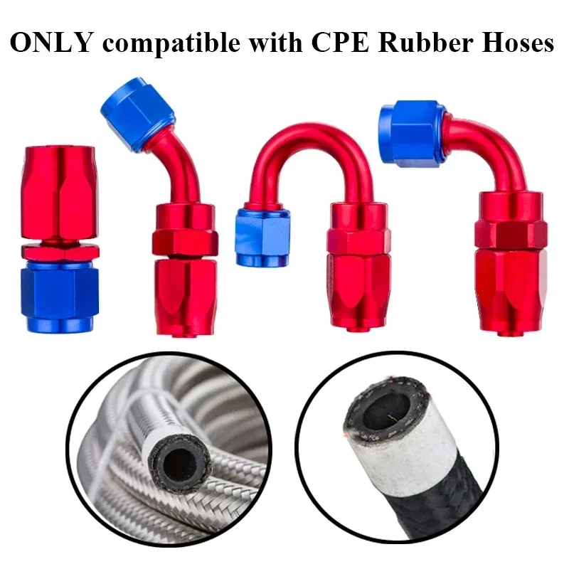 6X AN4 AN6 AN8 AN10 AN12 recto 0 45 90 180 grados combustible de aceite extremo de manguera giratoria accesorio CPE Kit de adaptadores de extremo de manguera de aceite rojo azul