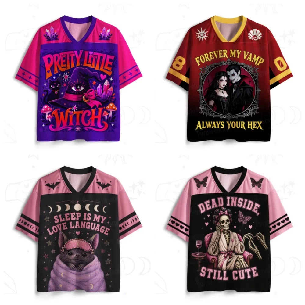 Gothic Fußballtrikot Vintage 3D-Druck Herren Damen Schnelltrocknend Atmungsaktiv V-Ausschnitt Locker T-Shirt Modisches Streetwear Y2K Elternkleidung – Detail 2