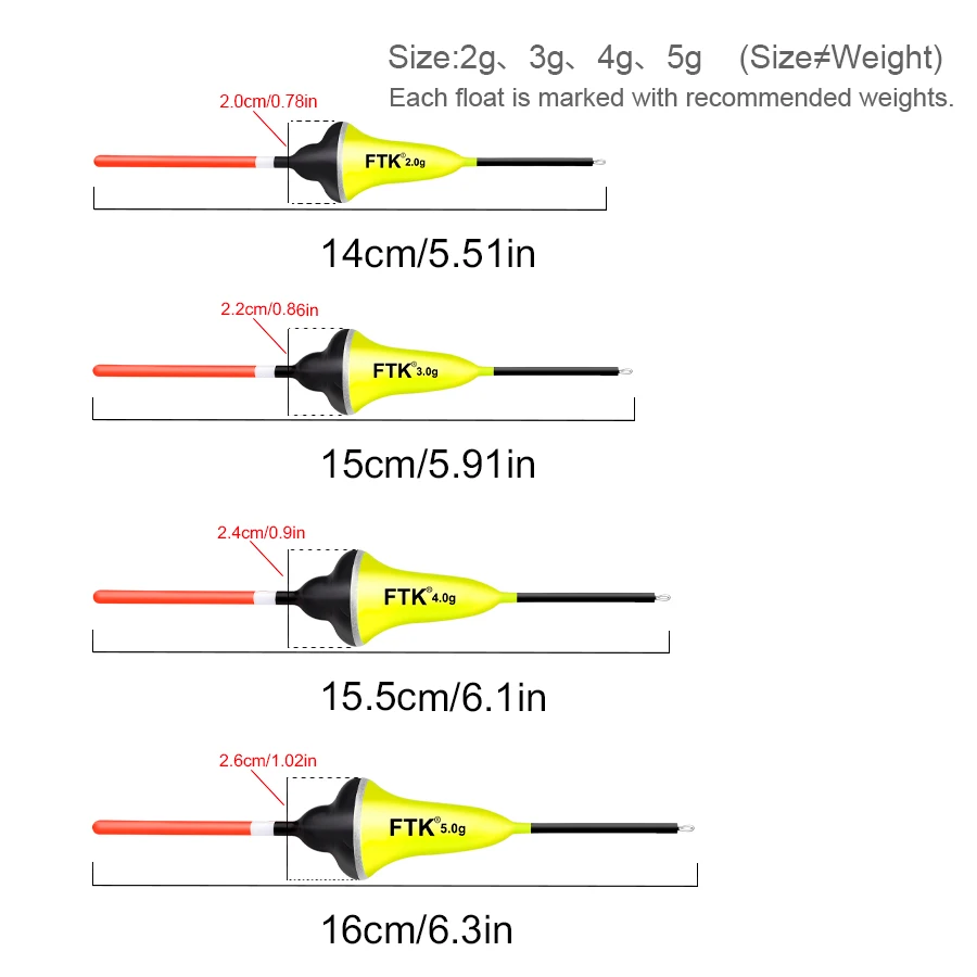 FTK 5 قطعة/المجموعة الصيد يطفو 2 جرام-5 جرام العمودي العوامة Barguzinsky التنوب تعويم 14 سنتيمتر-16 سنتيمتر الطفو الأسماك تعويم لصيد سمك الشبوط