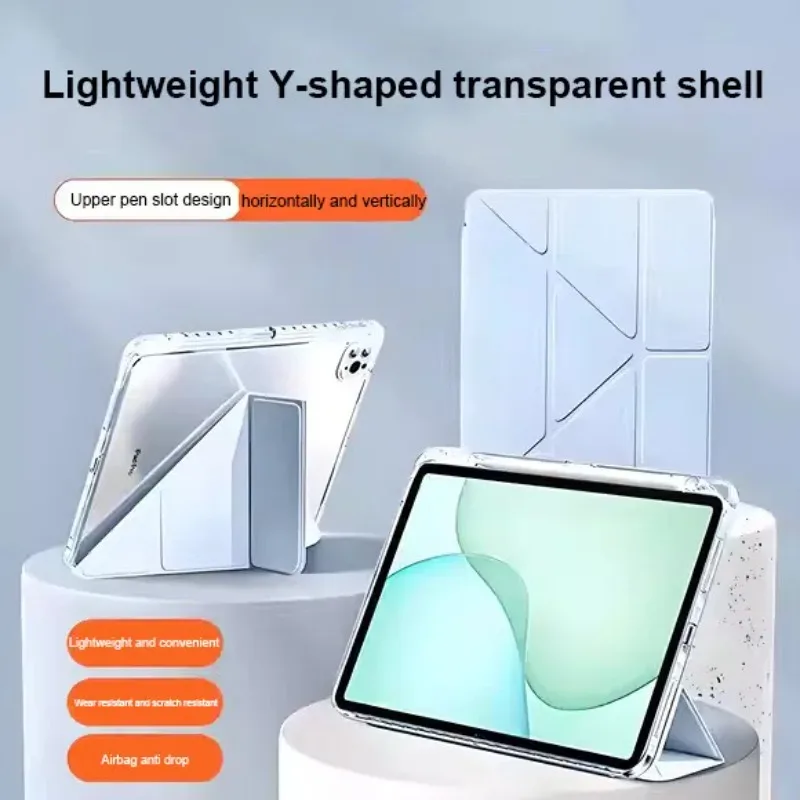 Y-Folding HD Acrylic Flip Case for New Honor Pad 10 12.1Inch 2025 Pad 9 GT X9a V9 X9 Pro 11.5 X8a with Pen Slot Shockproof Cover