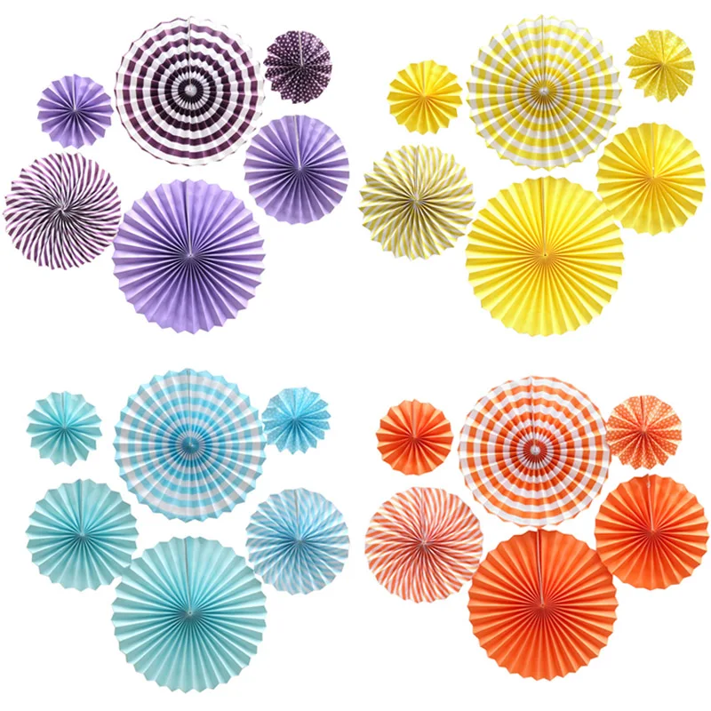 6pcs Paper Fan Round Lantern Hanging Paper Crafts Baby Shower Decorations Birthday Party Wedding Room Wall Decoration Supplie