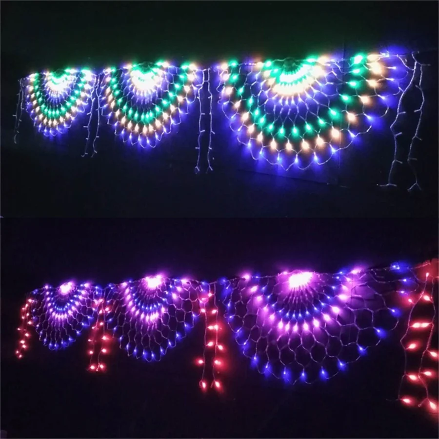 3*0.5M 414 LED Peacock Christmas LED Net Mesh Fairy String Light 8 Modes Outdoor Garland Curtain Light For Wedding Holiday Decor