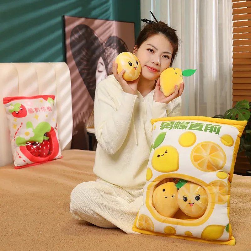 A Plushie Fruit Bag Pudding Toys Kawaii Doughnut Bag Mini Fruit Strawberry avocado lemon Dolls Snacks Food Pillow For Friends