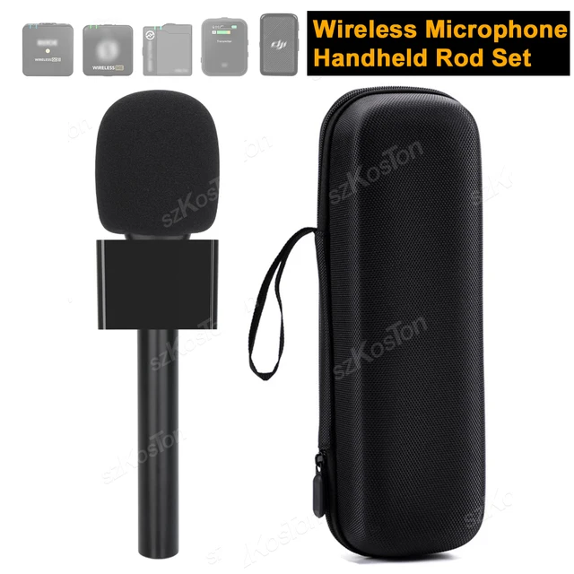 Microfone de lapela sem fio, conjunto de poste portátil para dji rode, microfone go sem fio com bolsa de armazenamento portátil para relatório de entrevista vlog