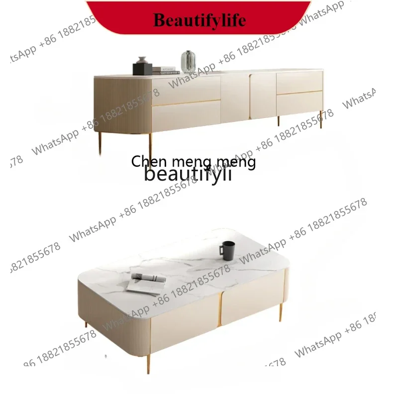 G153 Light Luxury TV Cabinet Unit Post-Modern Imported Stone Plate Modern Minimalist Italian Tea Table Set with Drawer furniture