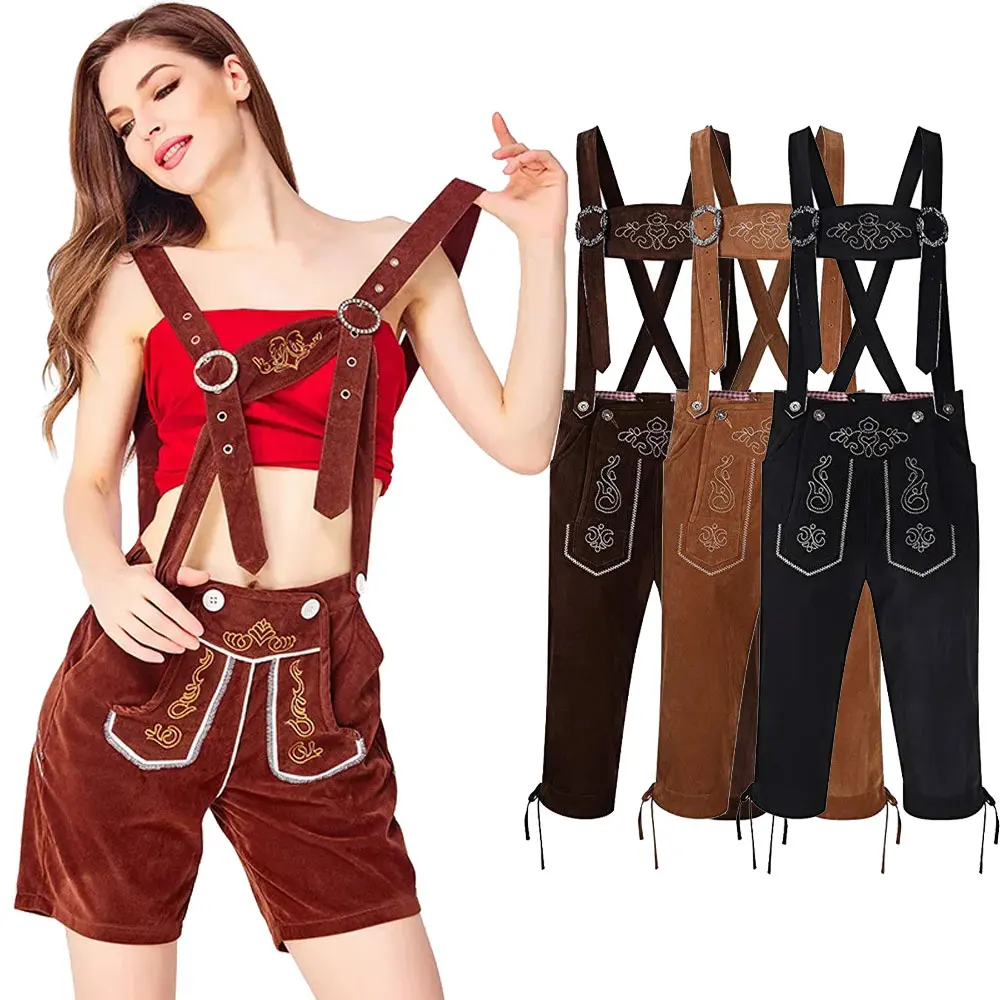 

Men Women Germany Oktoberfest Pants Traditional Bavarian Beer Man Lederhosen Shorts Cosplay Oktoberfest Couples Costume