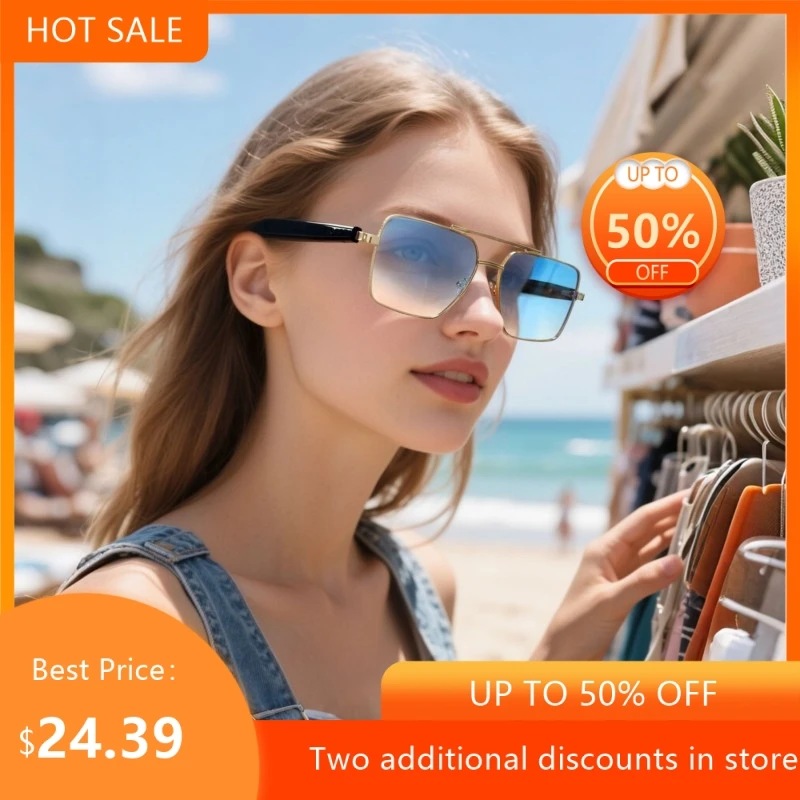 

Cross Border Metal Spring Hinge Design Listening To Music Calling AI Bluetooth Smart Glasses Automatic On/off Function New 2026