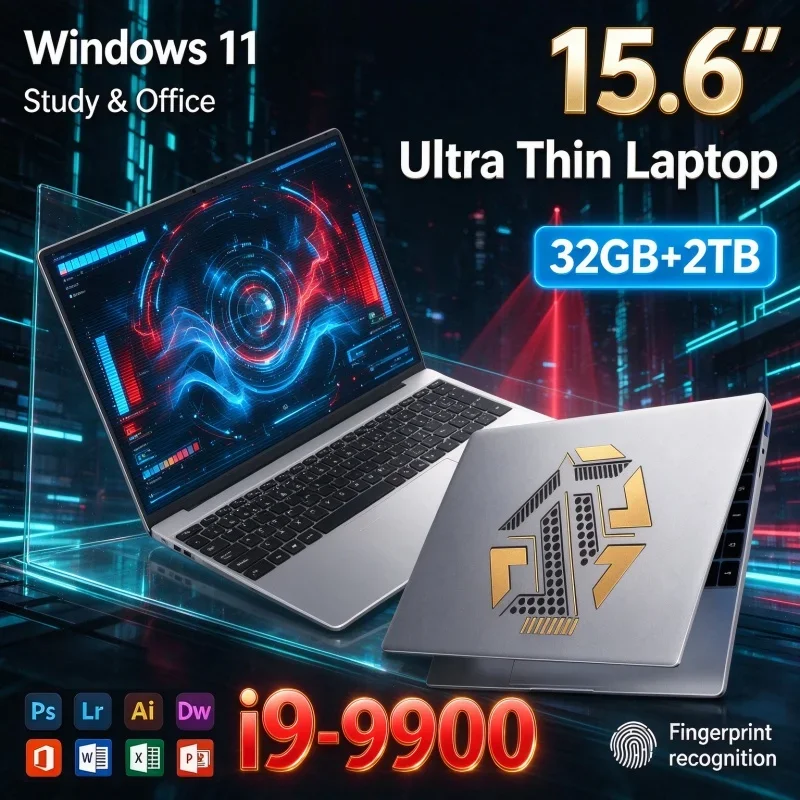 Intel I9 9900 15.6 Inch Notebook Computer New Ultra Thin Laptop 32GB RAM 1TB 2TB SSD FHD Windows11 For Home Office Student Game