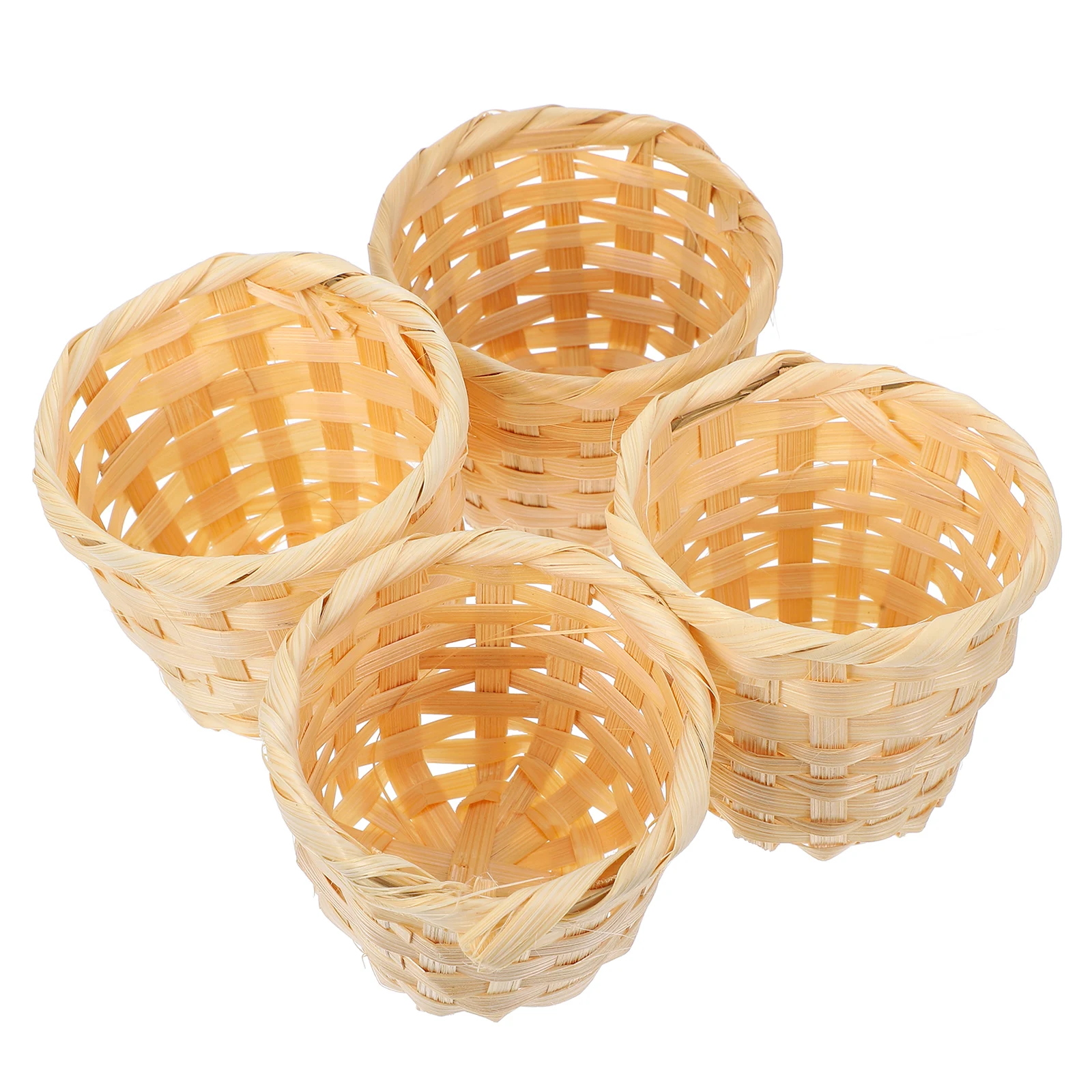 

4Pcs Small Wood Bamboo Basket Woven Desktop Organizer Sundries Storage Basket Candy Fruit Snack Holder Decorative