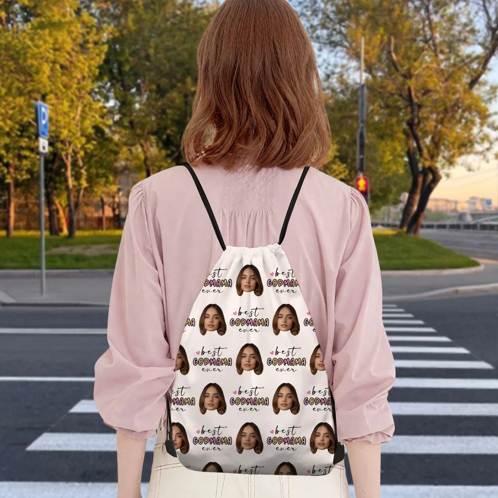 Personalized Custom Face Photo Text Drawstring Backpack, Custom Image Print Sack Bag, Personalised Sports Travel Drawstring Bag