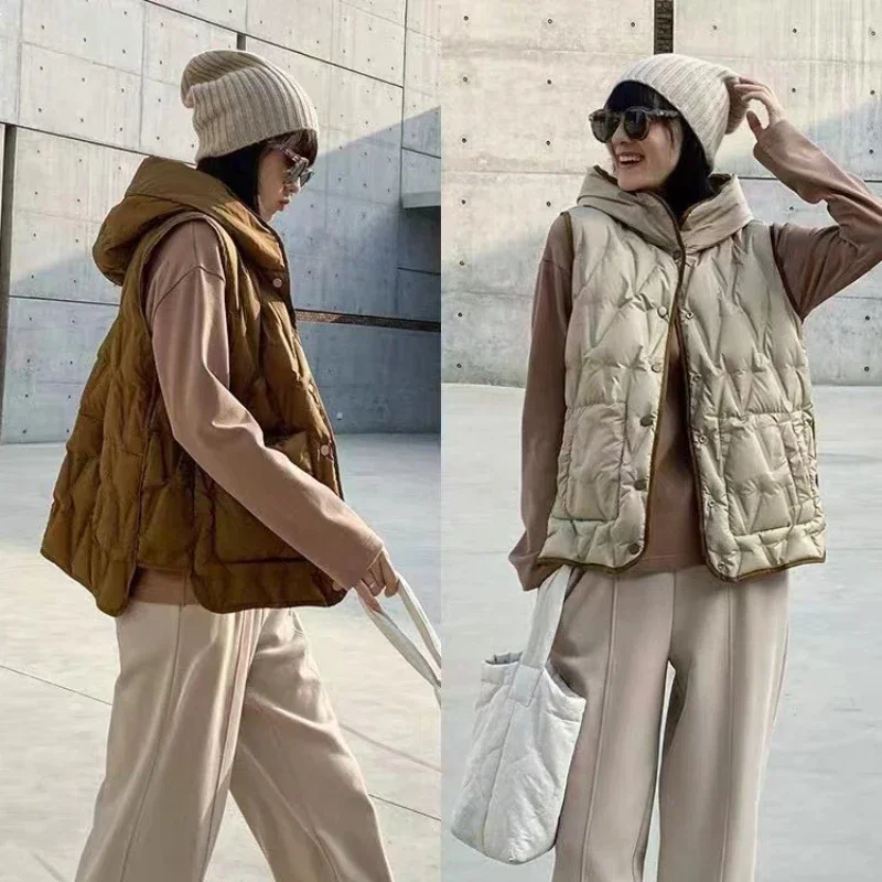 Doudoune chaude et légère pour femmes, gilet court à capuche, à la mode, nouvelle collection automne hiver 2024