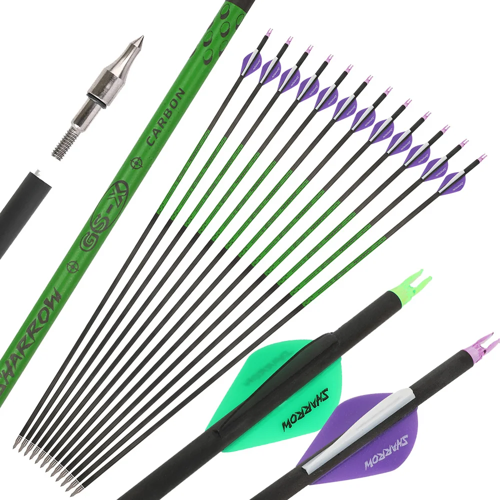 

6/12 шт., охотничьи карбоновые стрелы Spine300-800, 2-дюймовые резиновые перья, 30 дюймов, ID6,2 мм, стрелочный вал для стрельбы из изогнутого блочного лука