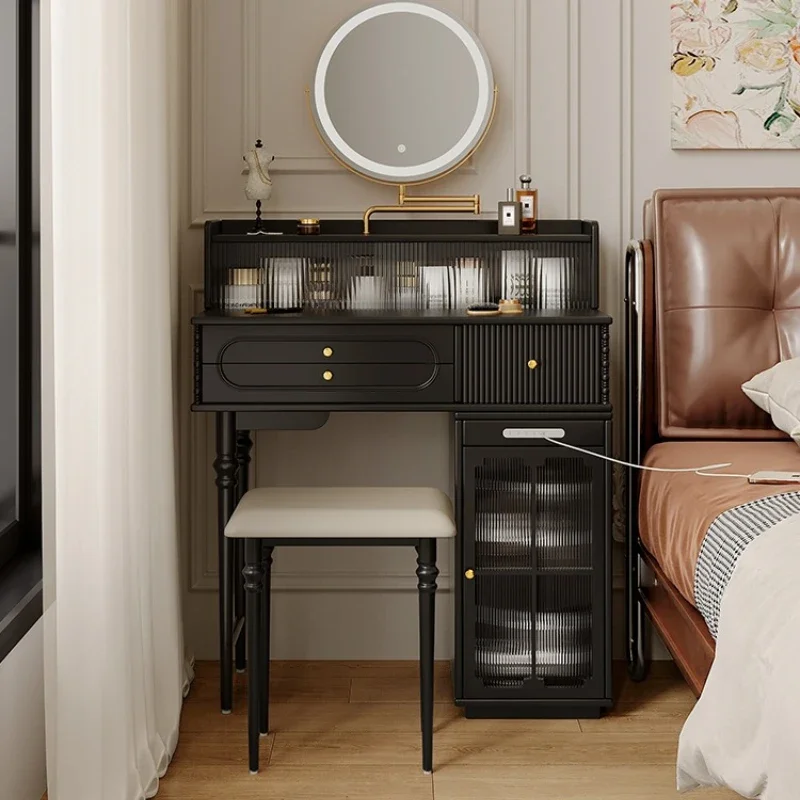 Retro black solid wood dresser bedroom makeup table simple and high-end dressing table storage cabinet integrated table