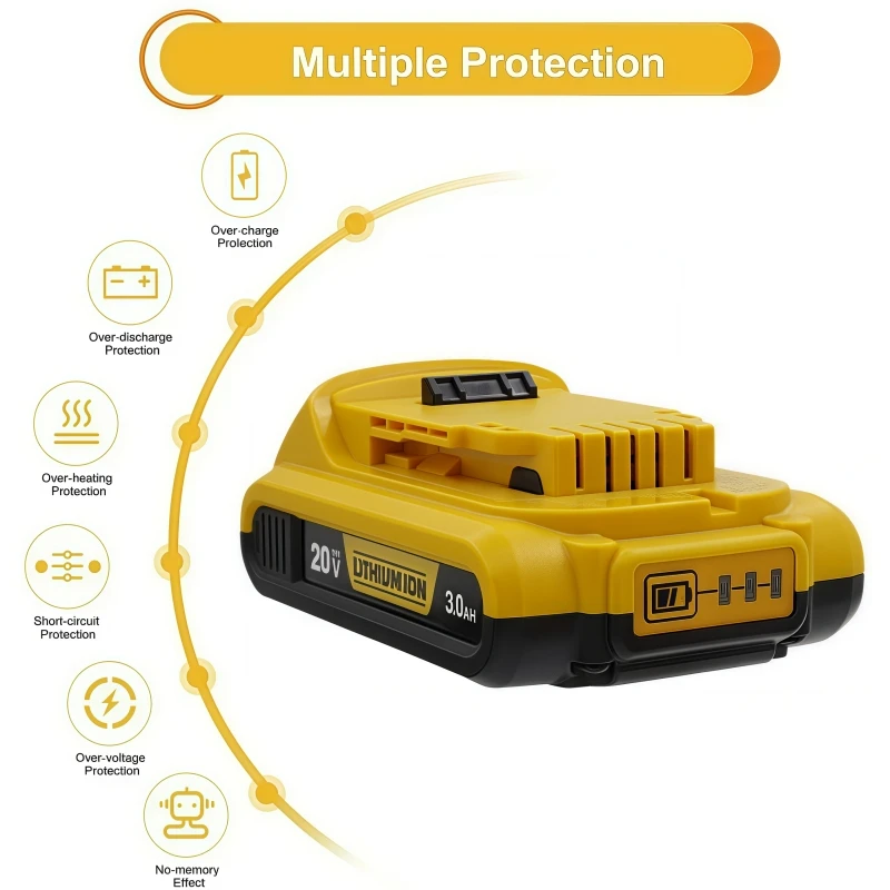 For DeWalt Rechargeable Battery 20V 3.0Ah 6.0Ah 8Ah 12.0Ah DCB206 DCD790 Impact Drill Wrench