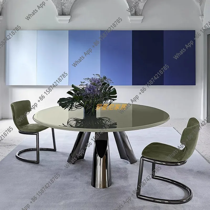 

Italian light luxury hotel restaurant stainless steel leather fabric dining chair designer personalized bedroom study balcony