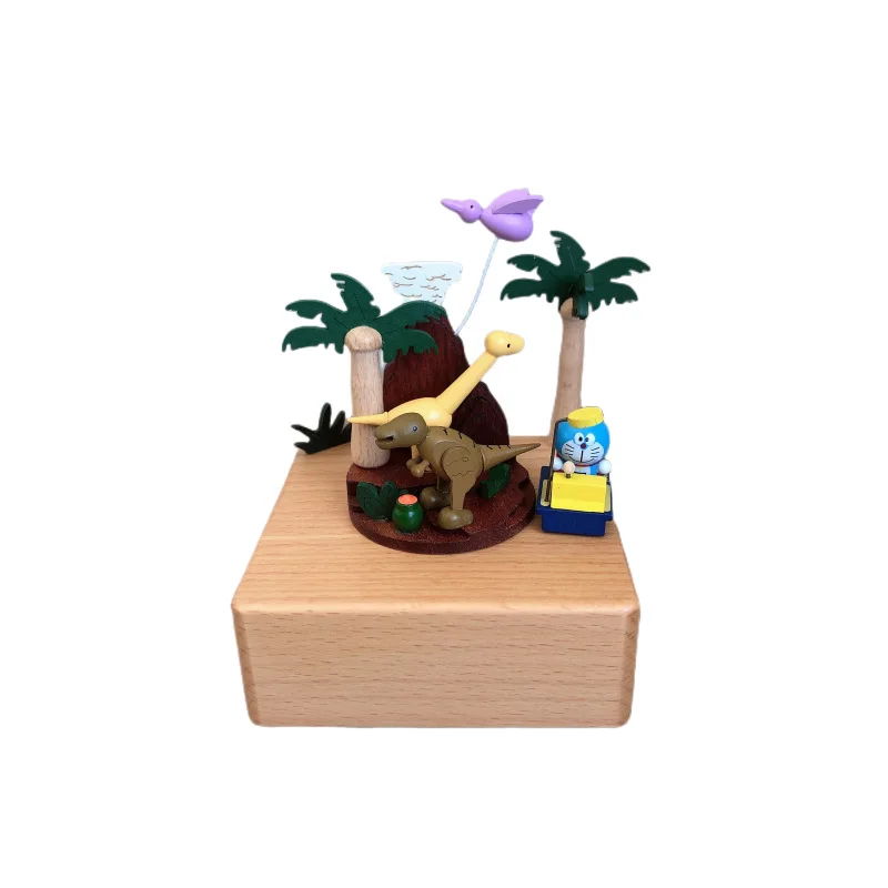 Jurassic Dinosaur Wooden Music Box, Holiday Birthday Gift,  Purple Flying Bird Green Tree Wooden Music Box, Desktop Decor