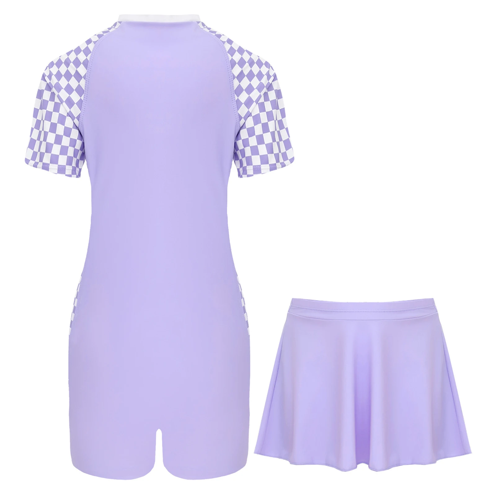 2024 Hot Selling 2Pcs Kids Girl One Piece Swimsuit Swimming Skirt Short Sleeve Boy-cut Bodysuit Swimwear UPF 50+ Bathing Suit