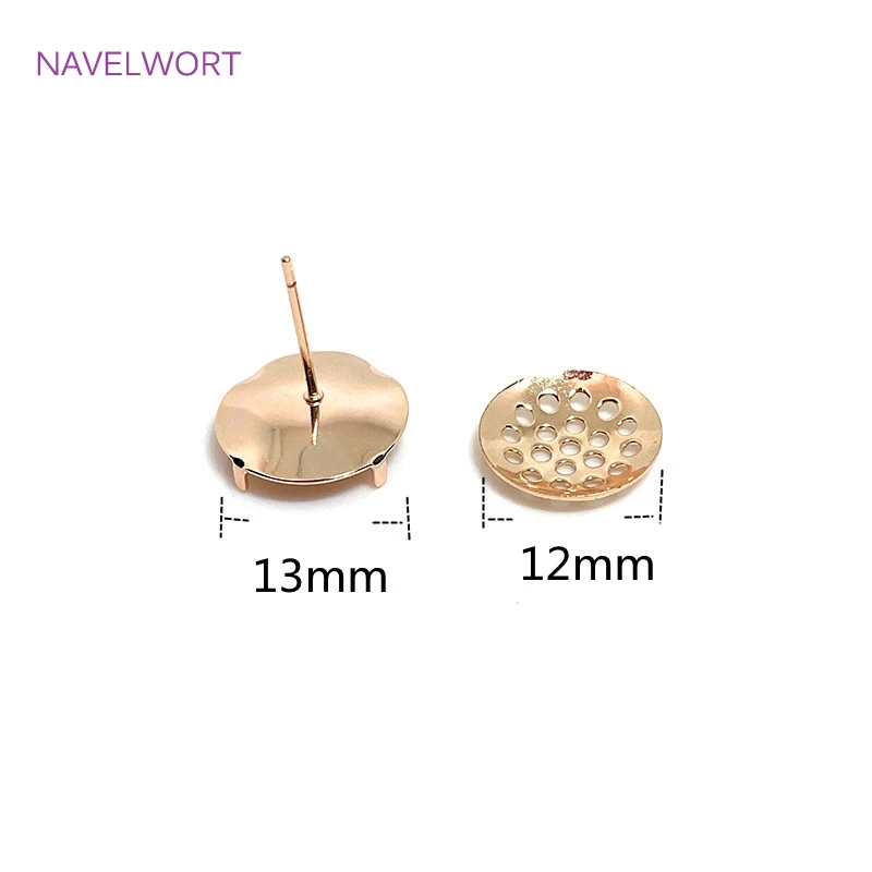 14K Gold Plated Combinable Round Stud Earring S925 Sterling Silver Needle Mesh Earrings Setting DIY Jewelry Making Findings