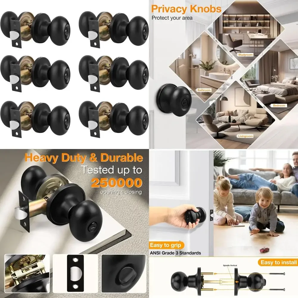 

Дверные ручки конфиденциальности без ключа из нержавеющей стали для спальни, 6 шт., внутренние замки овальной формы, черная отделка