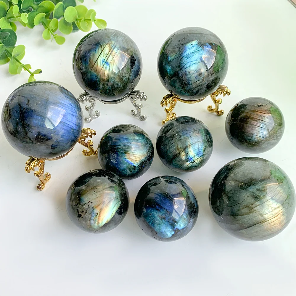 1pc Natural Labradorite Crystal Sphere, Moonstone Polished Feng Shui Ball, Home & Office Decor, Indoor Stone Art, Ideal for Hall