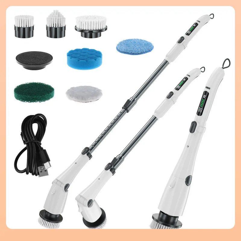 แปรงทําความสะอาดไฟฟ้าไร้สาย 10-in-1 Multifunctional Spin Scrubber ห้องครัวห้องน้ําแปรงทําความสะอาดโรตารี่ทําความสะอาด