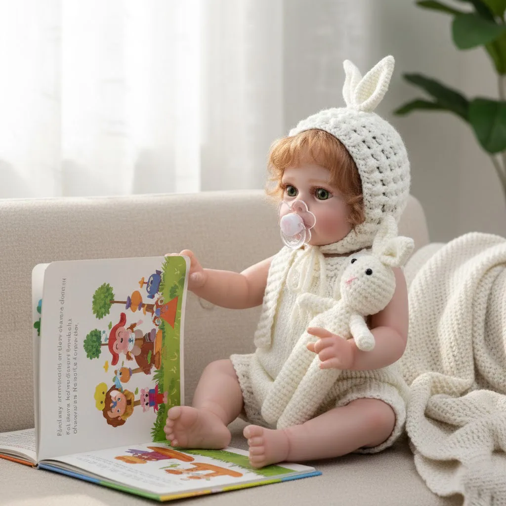 Lalka Reborn Cloveray 48 cm, całe ciało z winylu, realistyczna, 20-calowy zestaw z dzierganym króliczkiem, lalka winylowa ręcznie robiona, wysoka jakość kolorów, zabawka, prezent dla dziecka