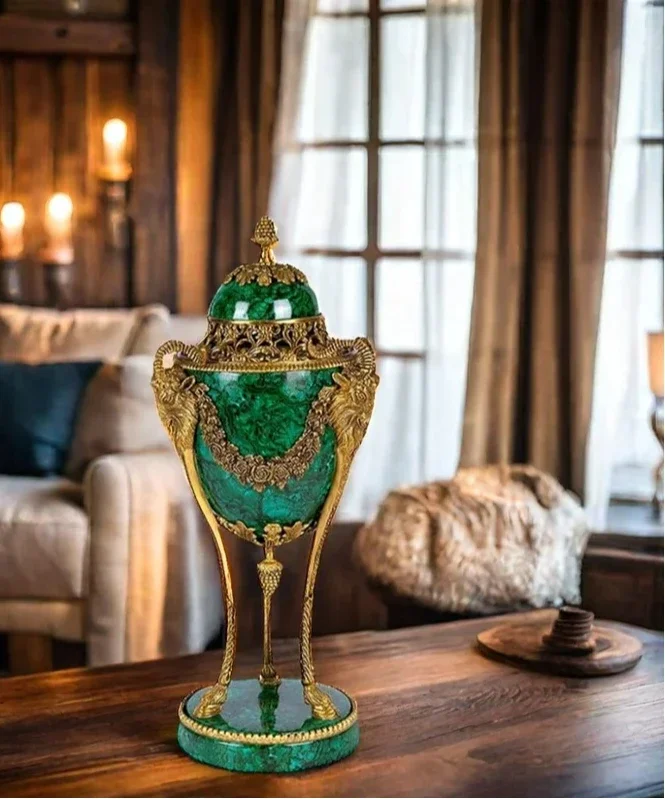 Middle Eastern Emerald Decorative Ginger Jar Brass and Ceramic Trophy Antique Vase Art Crafts for Indoor Home Decoration