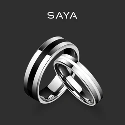 Couple Rings for Men Women Tungsten Jewelry Valentine's Day Gift Black and White Wedding Band, Custom Lettering