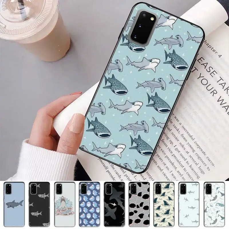 Lovebay Cute Shark Pattern Letters Phone Case for Samsung S20 lite S21 S10 S9 plus for Redmi Note8 9pro for Huawei Y6 cover