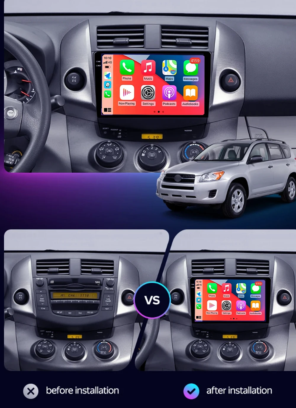 12+256GB 4G WIFI For Toyota RAV4 3 XA30 2005 - 2016 Android 16 Car Radio Carplay Auto Multimedia Stereo Video Player GPS Navigat