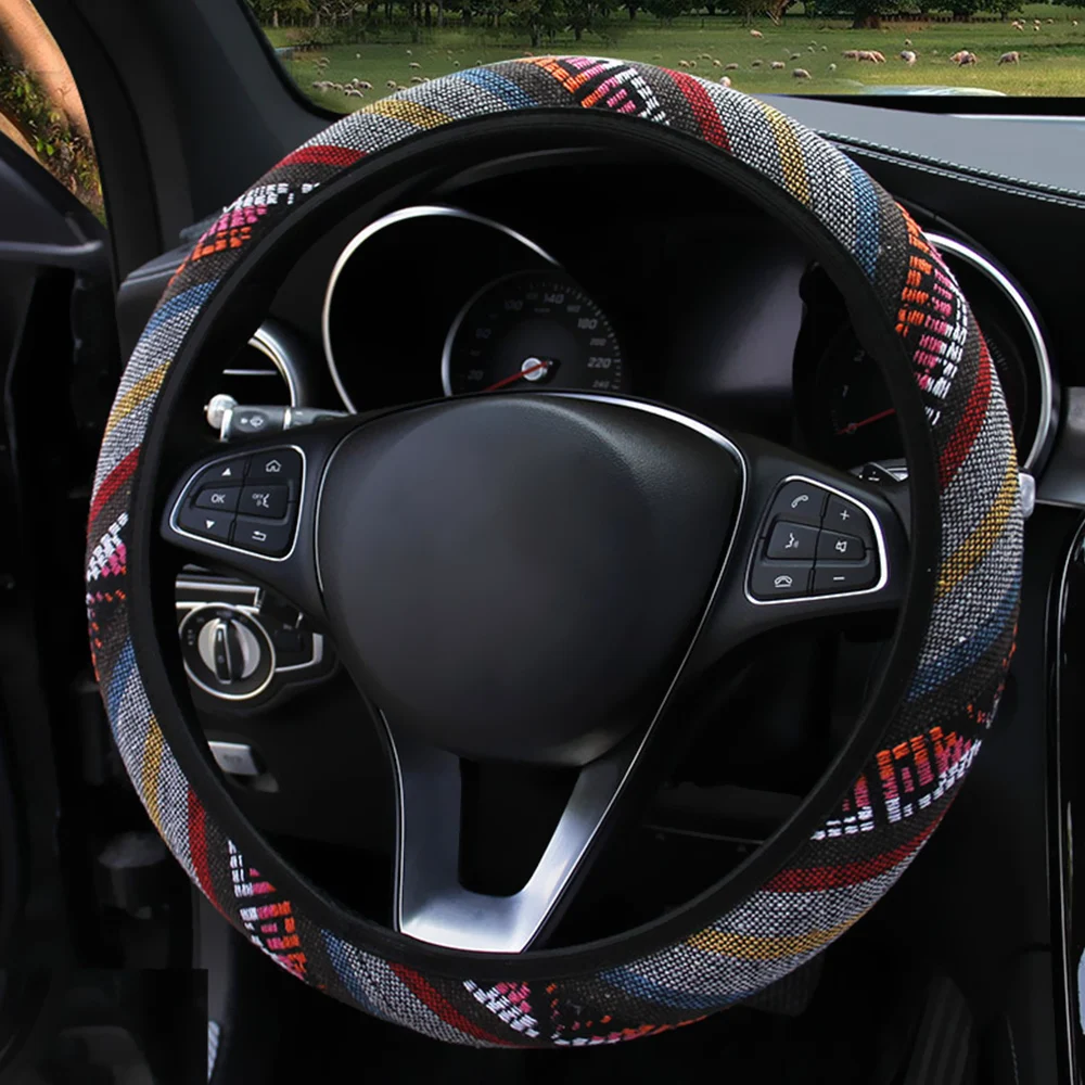 

Cloth Car Steering Wheel Cover Anti Slip Sweat Absorption Auto Car Wrap Ethnic Cover Car Steering Wheel Cover