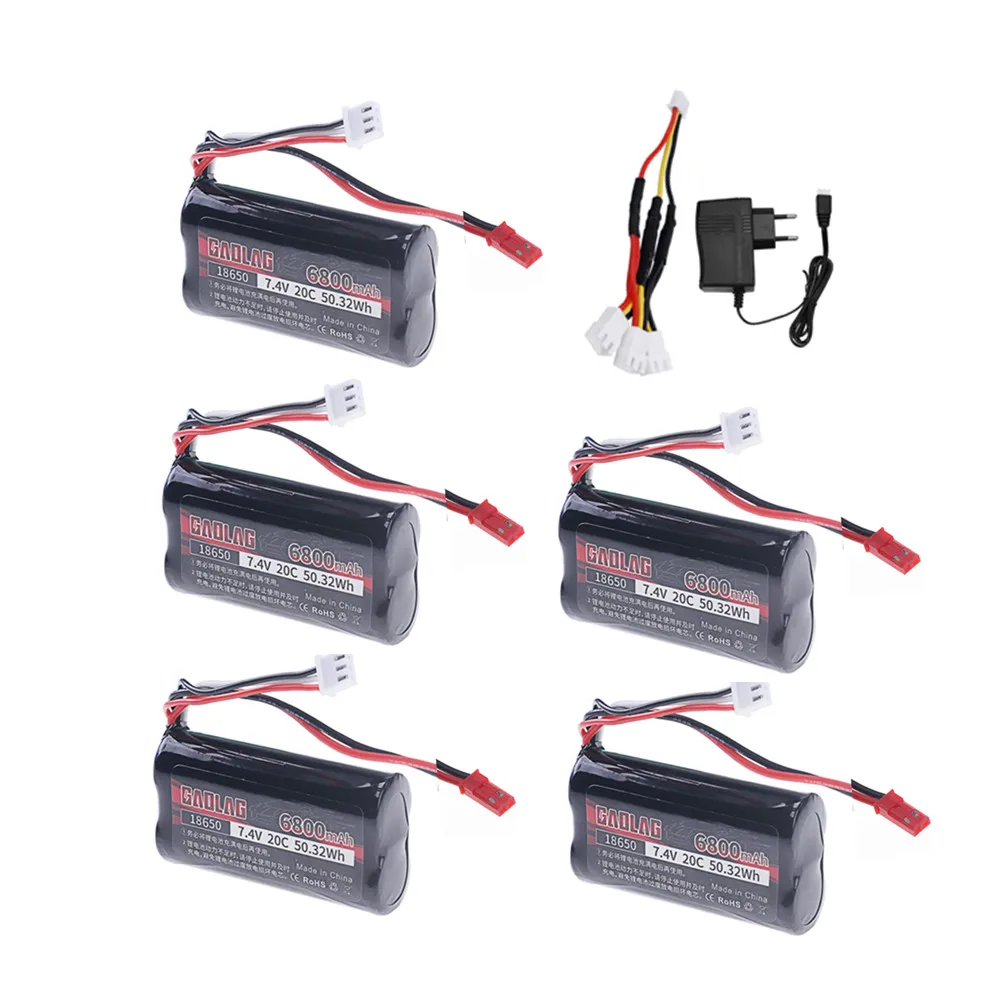 JST PLUG 7.4 فولت 6800 مللي أمبير 18650 2S بطارية ليبو للتحكم عن بعد هليكوبتر سيارة قوارب اللعب أجزاء ترقية 7.4 فولت بطارية ليثيوم بو 1-5 قطعة