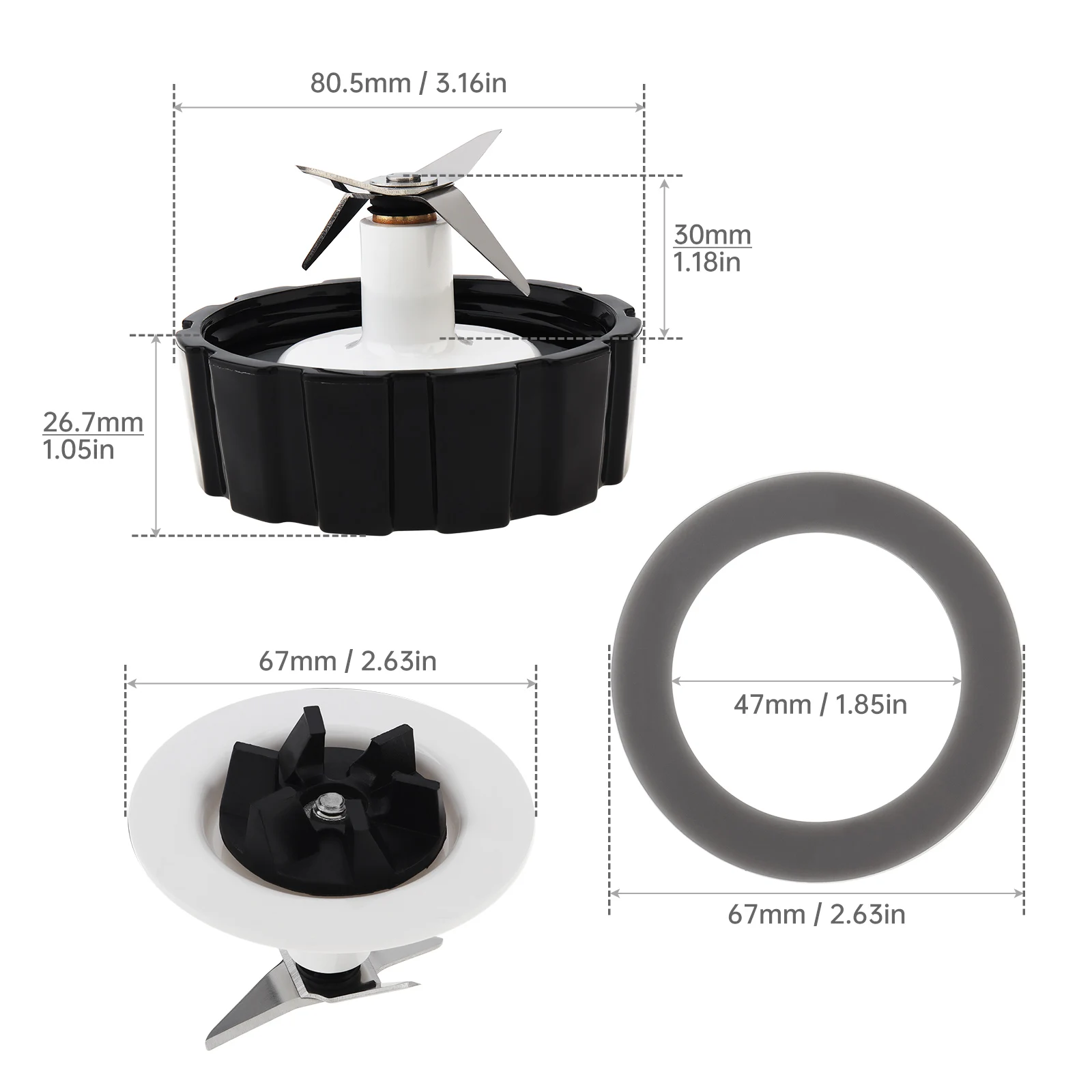 Black Base Blade Fit for Hamilton Beach Blender with 2pcs Rubber O Ring Sealing Ring Gasket