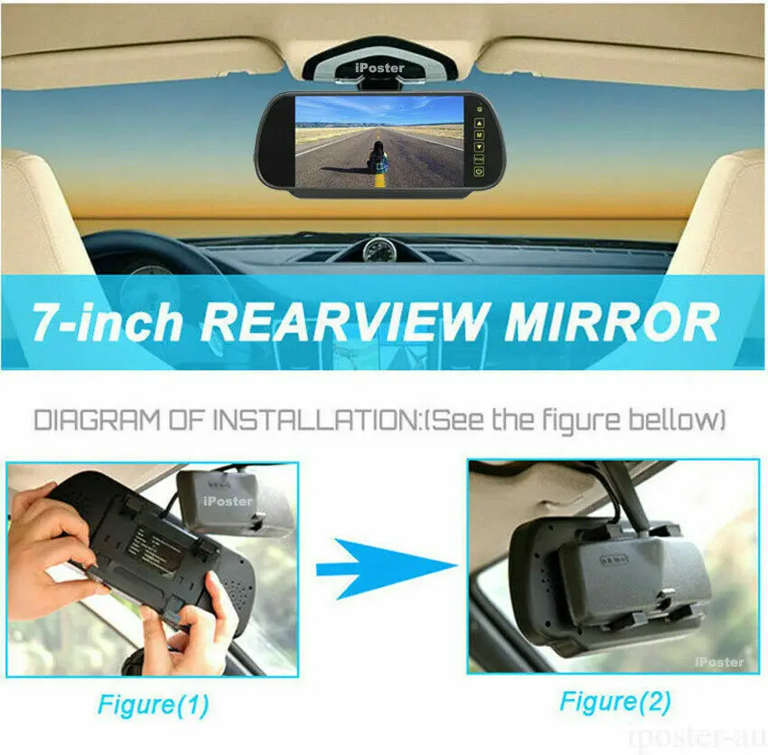 Wireless 7 inch Rear View Mirror Monitor + Car Backup Camera Kit Night Vison Camera for Car, Pickup, SUVs, Vans