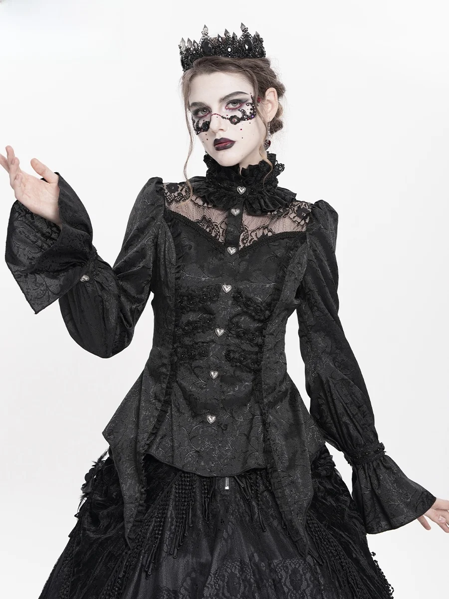 

EVA LADY Gothic Dark Branch Pattern Lace Splicing Embroidered Fabric Long Sleeve Women's Shirt Autumn Winter ESHT017