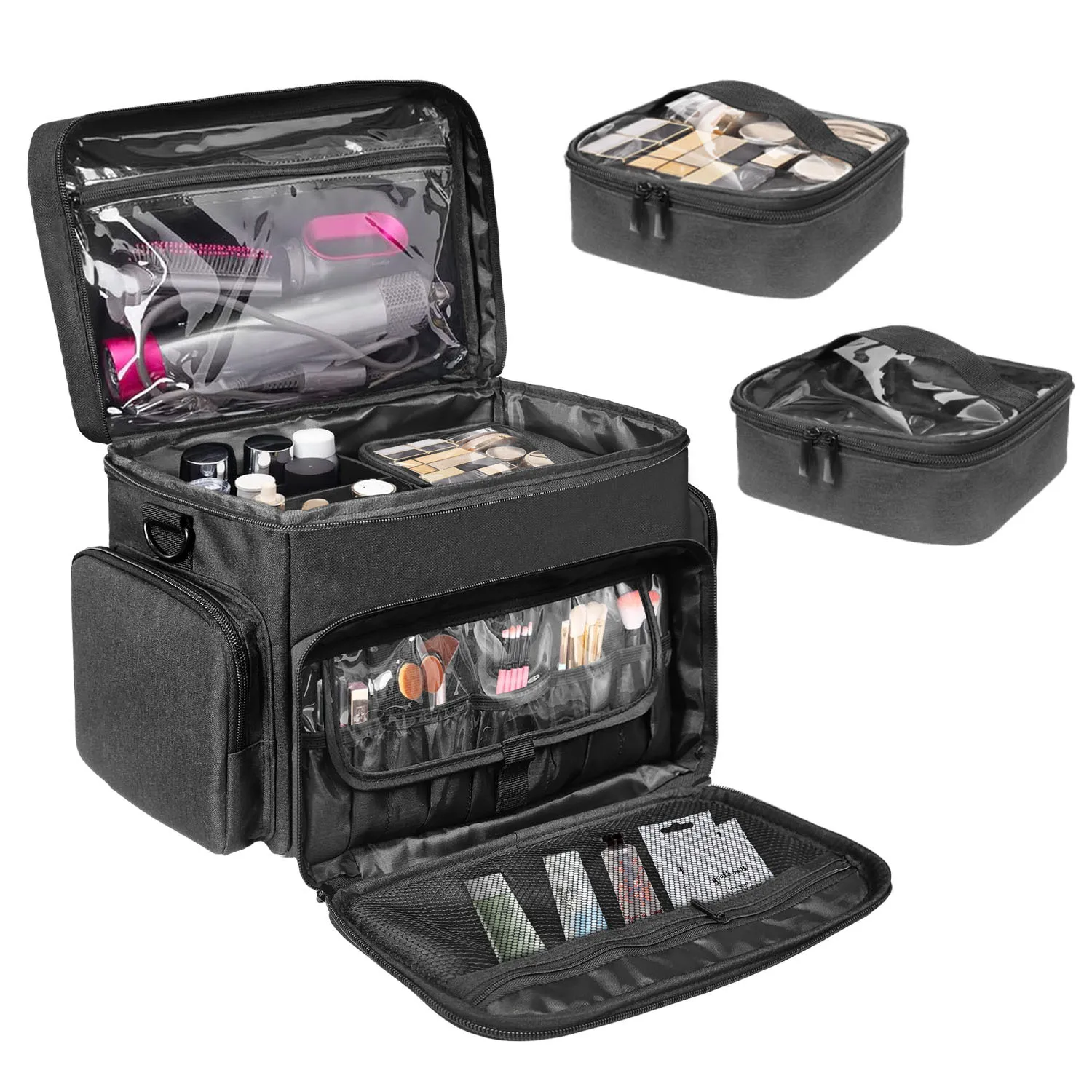 

Large Travel Cosmetic Bag Hair Supplies Organizer with Removable Inner Pockets and Dividers