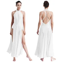Vestido de danza lírica para mujer Ropa de baile contemporánea moderna Vestido dividido con diamantes de imitación halter para trajes de competición de rendimiento