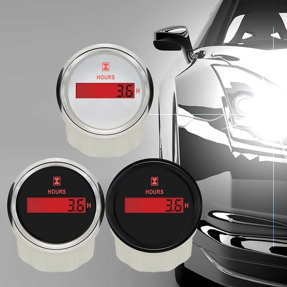 RHAXEL 52 mm Betriebsstundenzähler mit roter Hintergrundbeleuchtung, 9–32 V, universell für Auto, LKW, VAN, Wohnmobil, Boot