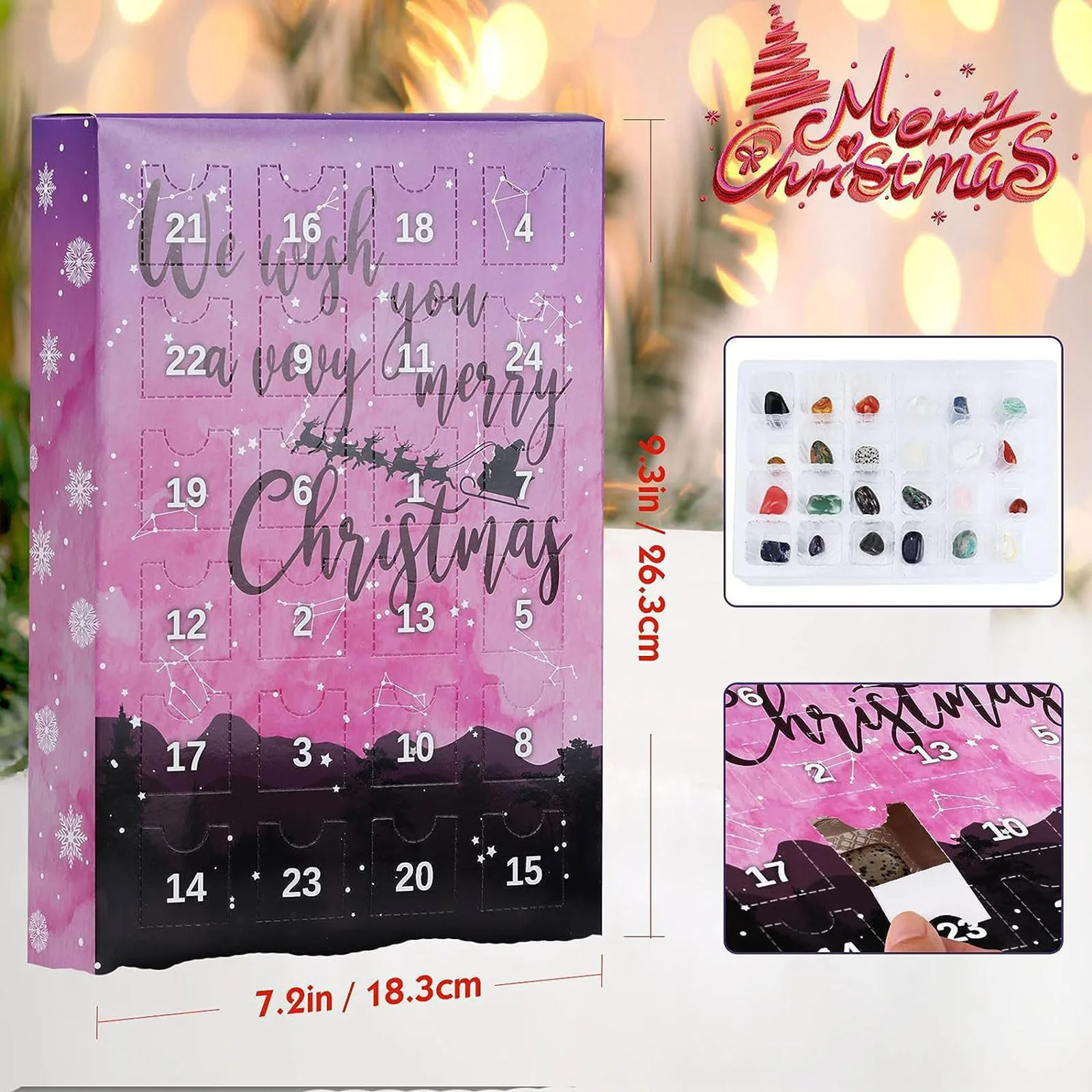 Calendario natalizio per bambini Conto alla rovescia Calendario dell'Avvento in cristallo 2025 per bambini 24 luci ghirlanda Funziona a batteria con timer