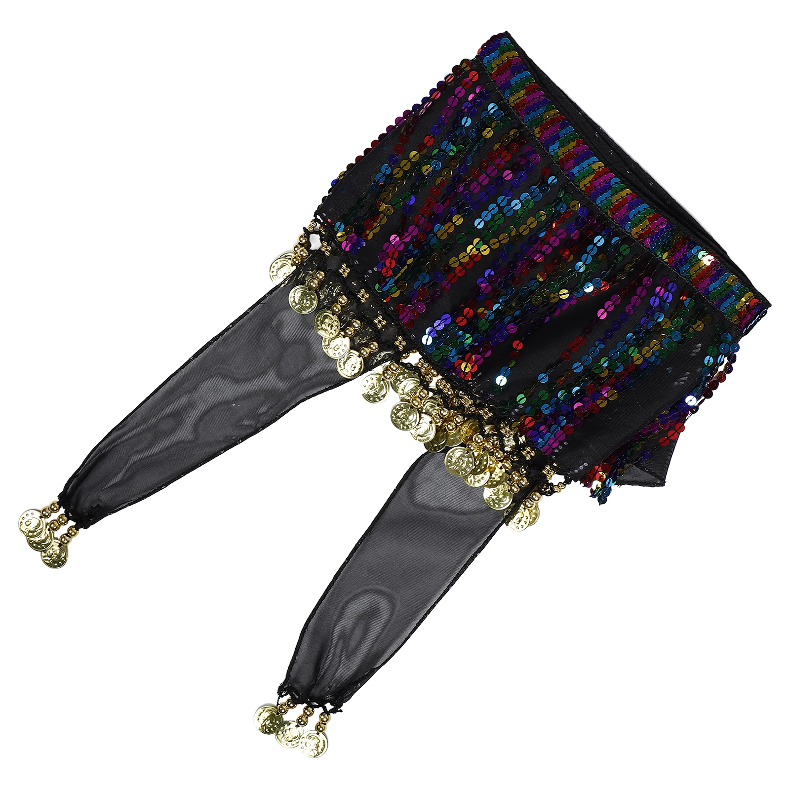 

Belly Dance Belt Black Ribbon Scarf Sequin Hip Skirt Chiffon Coin Sash Adjustable Women Costumes Pirate Waist Belly Dancer