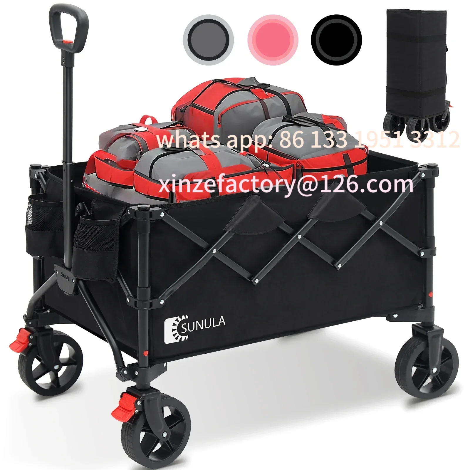 

Customizable Sunula foldable handcart, load capacity up to 150 kg and 300L volume, large all-terrain wheels for sand, grass