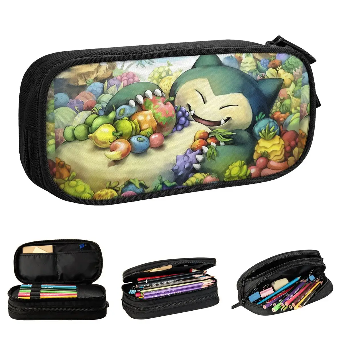 Estojos coloridos Snorlax Pencil Pouch Pokémon, porta-canetas para menina e menino, grande bolsa de armazenamento para estudantes, papelaria escolar, zíper